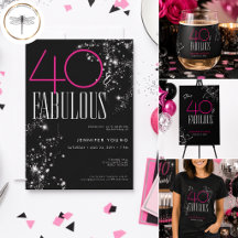 40 and Fabulous Black Pink Glam Sparkle Birthday