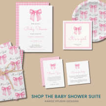 Pink Bow Gingham Baby Shower Collection Suite