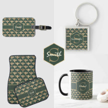 Elegant Gold Bees on Dark Green 