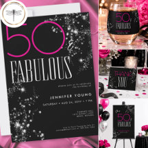50 and Fabulous Black Pink Glam Sparkle Birthday