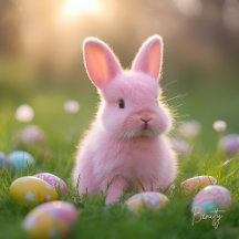 Adorable Fluffy Pink Bunny & Easter Eggs
