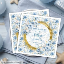 Dusty Blue Gold Baby Shower Paper Napkins 91B