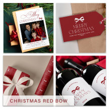 Modern red bow Christmas holiday set
