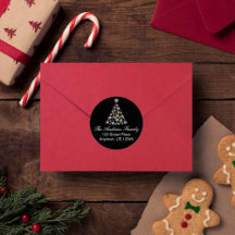Festive Christmas Tree Round Return Address Labels