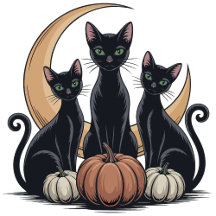 Whims gothic Trio: Black Cats & Pumpkin Moon