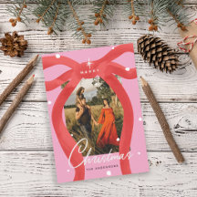 Watercolor Red Bow Pink Christmas Holiday Party