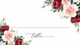 Watercolor Burgundy Blush Floral Wedding Folded Place Card