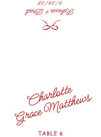 Retro Red & White Wedding Guest Name Place Card