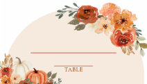 Watercolor Fall Pumpkin Burnt Orange Autumn Floral Place Card