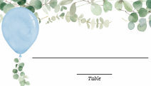 Blue watercolor balloon eucalyptus greenery label place card