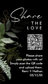 Greenery and Gold Leaf   Share Your Photos QR Code Place Card