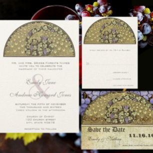 Gold Art Nouveau Peacock Birds Wedding Invitation