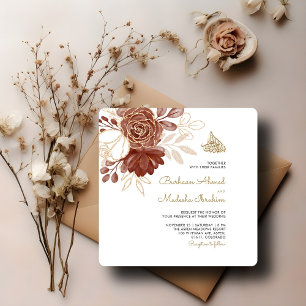 White Watercolor Floral Rustic Gold Muslim Favour Classic Round Sticker