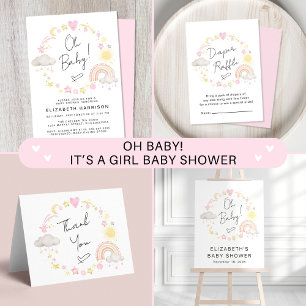 Boho Rainbow Sun Baby Girl Shower Thank You Square Sticker
