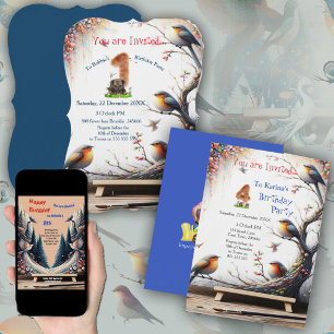Artistic Fantasy, Bird Drawings in Colour Invitation