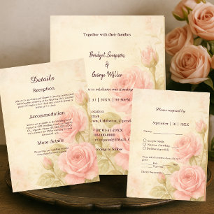 Blush Rose Romantic Floral Vintage guest card