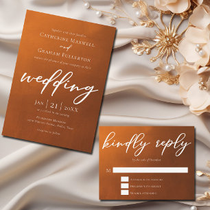 Rustic Burnt Orange Kindly Reply Autumn Wedding RSVP Card