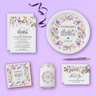 Elegant Purple Floral Bridal Shower Paper Plate