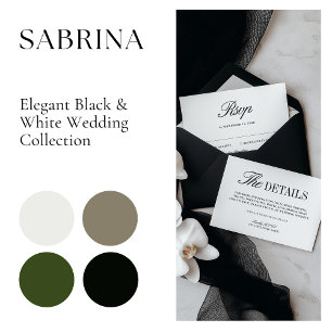 Retro Elegant Black & White Wedding Invitation