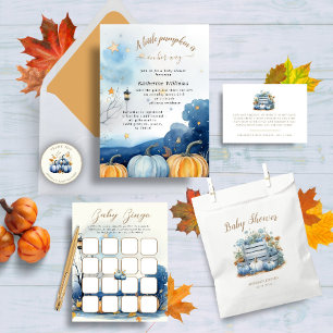 Blue Gold Pumpkin Autumn Baby Shower T-Shirt
