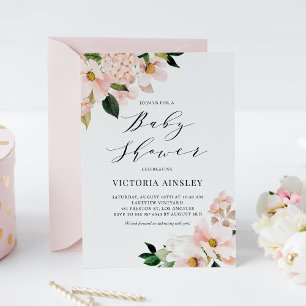 Blush Pink Magnolias and Hydrangeas Baby Brunch Invitation