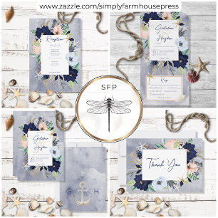 Rustic Beach Blue Nautical QR Code All In One Invitation