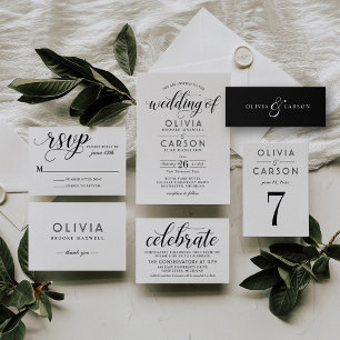 Modern Black and White Calligraphy Script Wedding RSVP Card