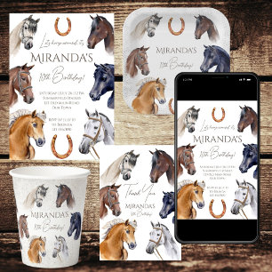 Horses equestrian elegant birthday party invitation