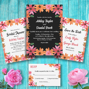 Elegant Black Watercolor Roses Fall Floral Wedding Invitation