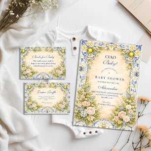 Italian Lemon Floral Frame Baby Shower Invitation