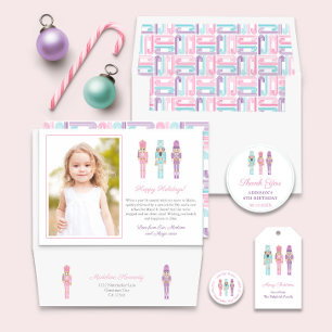 Merry And Bright Pastel Nutcracker Christmas Photo Holiday Card