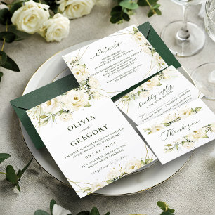 Elegant White Rose Acrylic Wedding Invitation