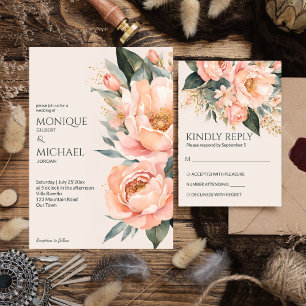 Boho peach earthy floral wedding save the date