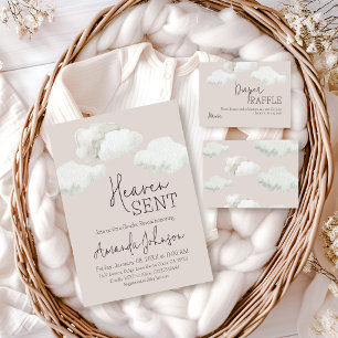 Dreamy Beige Heaven Sent Gender Reveal Enclosure Card