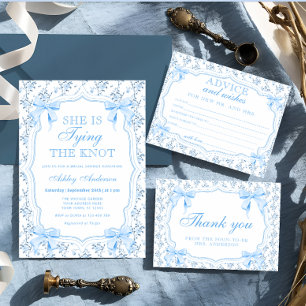 Blue Bow She's Tying the Knot Bridal Shower Invitation