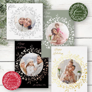 Red Modern Boho Wildflower Wreath Christmas Classic Round Sticker