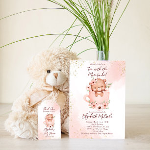Tea party baby shower cute pink bunny in a mug invitation