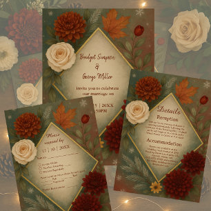 elegant autumn floral wedding save the date  invitation