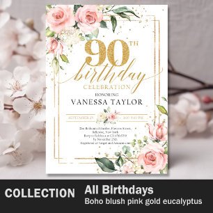 Boho watercolor blush floral eucalyptus 90th b-day napkin