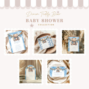 Modern Denim Teddy Bear Baby Shower Invitation