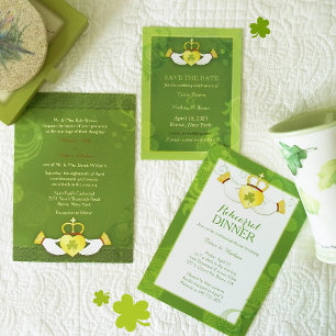 Stylish Green & Gold Rustic Irish Wedding Invitation