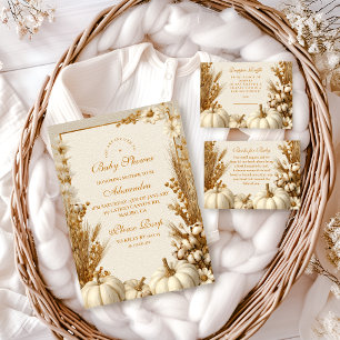 Rustic White Pumpkin Baby Shower Invitation