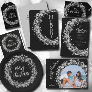 Silver Stars Wreath Merry Christmas Holiday Card