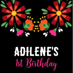 Black Ethnic Flower Fiesta Mexican Embroidery  Paper Plate