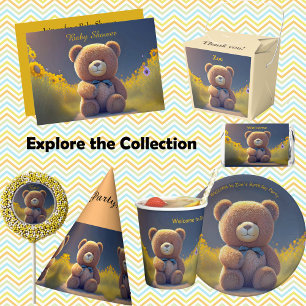 Teddy bear in a meadow, cute baby shower  invitation