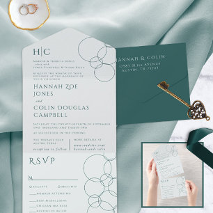Elegant Modern Bubbles Geometric Grey & Dark Teal All In One Invitation