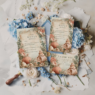 Coastal Seashell Botanical Elegance Invitation