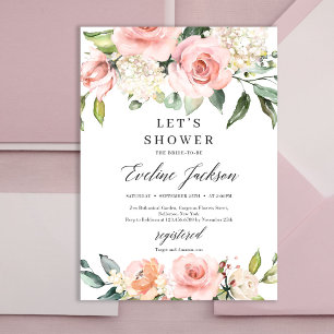 Blush pink and peach floral and gold boho wedding invitation