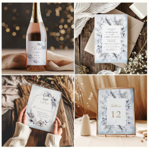 winter blue elegant floral wedding invitation