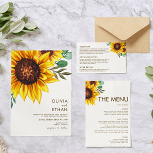 Modern Sunflower Floral Botanical Wedding Invitation